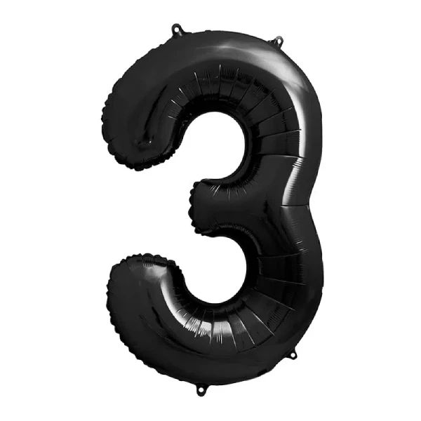 Crni helijumski folija balon u obliku broja 3 86 cm - Slika 1