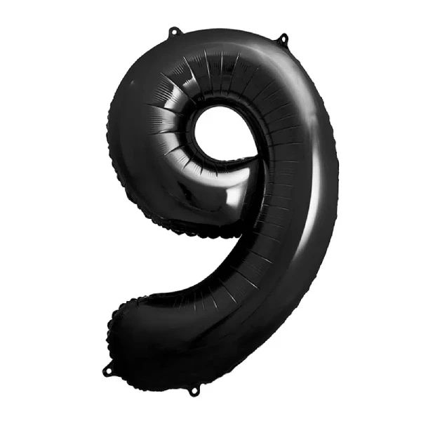 Crni helijumski folija balon u obliku broja 9 86 cm - Slika 1