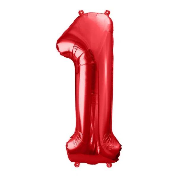 Folija balon broj 1 sa helijumom crvene boje 86 cm - Slika 1