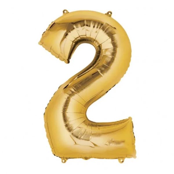 Zlatni helijumski folija balon broj 2 za proslave 86 cm - Slika 1