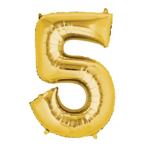 Zlatni helijumski folija balon broj 5 za proslave 86 cm - Slika 1