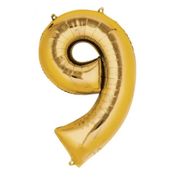 Zlatni helijumski folija balon broj 9 za proslave 86 cm - Slika 1